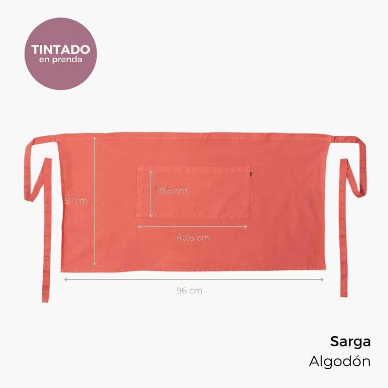 delantal camarero corto color coral