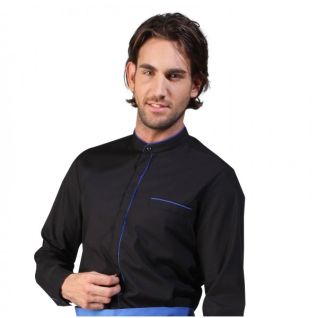 Camisa cuello mao de camarero dos colores manga larga negra | Vittorio Uniformes