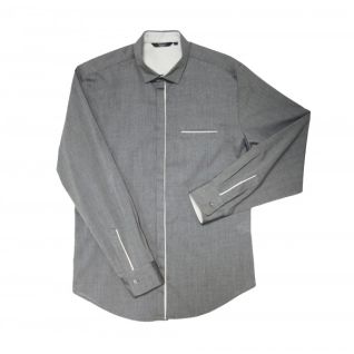 Camisa de hostelería hombre manga larga gris con detalles en blanco | Vittorio Uniformes