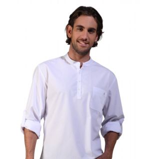 Camisa cuello mao hombre manga remangable blanca | Camisas de camarero