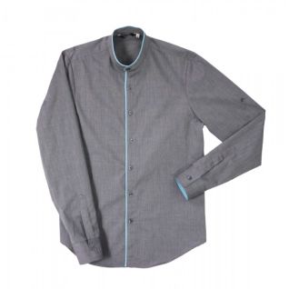 Camisa cuello mao de camarero gris con ribete azul | Vittorio Uniformes