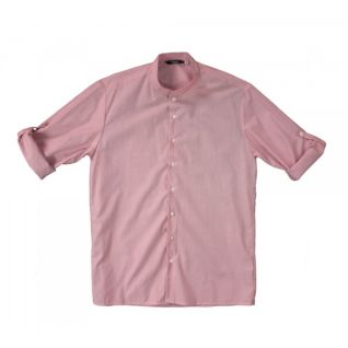 Camisa cuello mao de hombre en rayas rojas | Mangas remangables