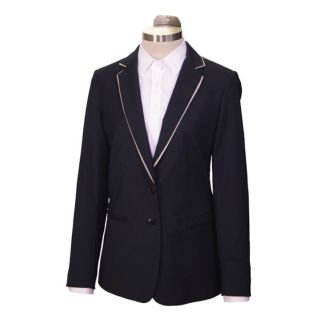 Americana de mujer dos botones azul con solapa con detalles en beige-Vittorio Uniformes