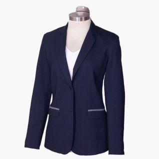Americana azul marino de mujer personalizada con vivo gris en bolsillo- Uniformes de trabajo elegantes