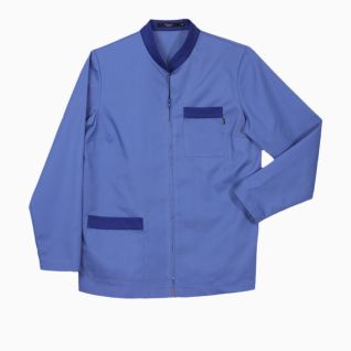 Bata de farmacia azul cuello mao manga larga