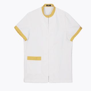 Bata de trabajo moderna blanca cuello mao manga corta para hombre