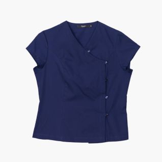 Blusa azul marino de estilo oriental para uniforme de spa de lujo