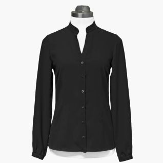 Blusa negra mujer elegante cuello mao manga larga