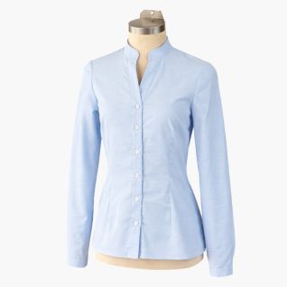 camisa azul cielo mujer cuello mao manga larga
