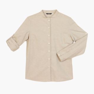 camisa cuello mao beige mujer manga remangada para camareras