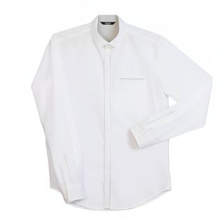Camisa blanca hombre en tejido fil a fil con detalles en lino gris