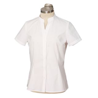 Camisa blanca cuello mao mujer manga corta