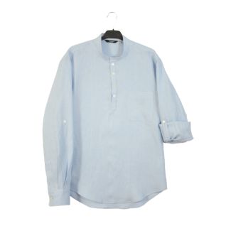 Camisa lino hombre cuello mao manga remangable azul |Vittorio Uniformes