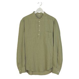 Camisa lino cuello mao hombre manga larga verde | Vittorio Uniformes