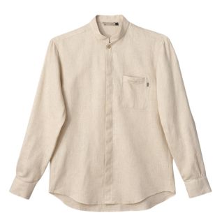 Camisa lino cuello mao hombre manga larga beige | Vittorio Uniformes