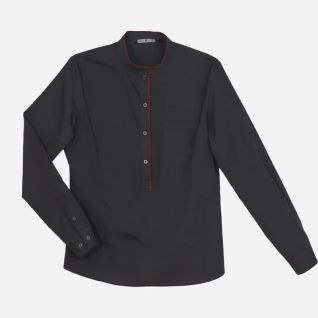 Camisa gris cuello mao mujer con ribete rojo