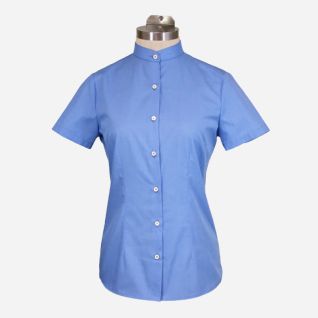 Camisa  cuello mao mujer azul manga corta en tejido fil a fil