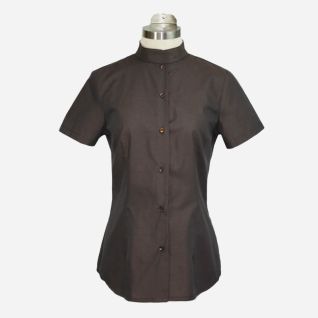 Camisa cuello mao mujer marron manga corta en tejido fil a fil