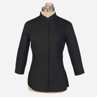 Camisa cuello mao de mujer negra para camarera