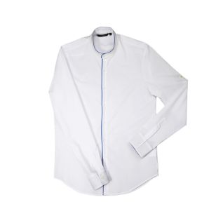 Camisa cuello mao de camarero blanca con ribete azul | Vittorio Uniformes