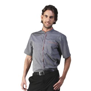 Camisa cuello mao de camarero dos colores manga corta gris | Vittorio Uniformes