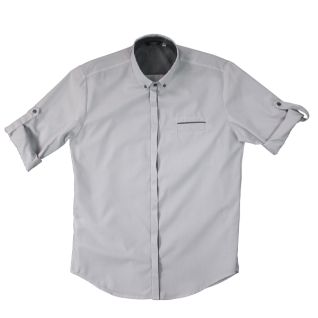 Camisa botones en cuello de hombre Patricio gris  con mangas remangables