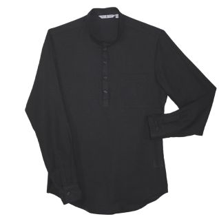 Camisa lino cuello hombre mao manga larga negra | Vittorio Uniformes