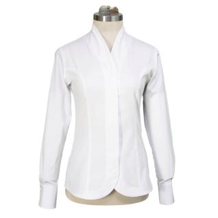 camisa blanca mujer cuello chimenea manga tres cuartos