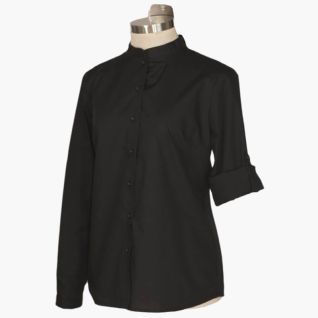 Camisa negra mujer cuello mao popelin para camarera