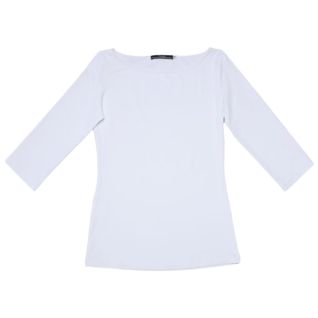 Camiseta cuello barco de mujer blanca manga 3/4 en tejido de poliamida con lycra