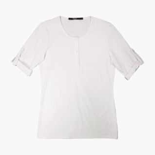 Camiseta cuello panadero mujer blanca manga remangable
