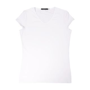 camiseta cuello pico mujer blanca manga casquillo