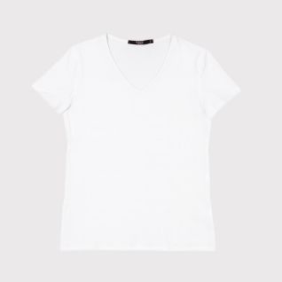Camiseta cuello pico mujer blanca manga corta poliamida