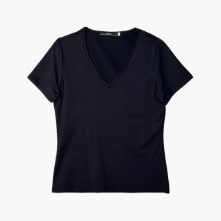 camiseta pico mujer negra manga corta