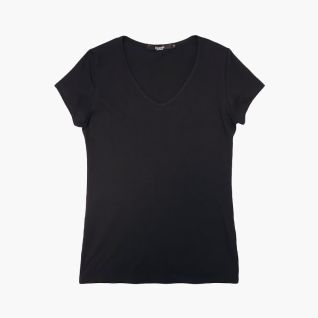 Camiseta cuello pico mujer negra manga corta algodon