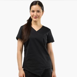 casaca asimetrica mujer negra para uniforme spa o estetica elegante