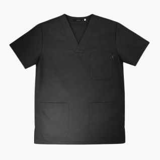Casaca sanitaria negra unisex manga corta con bolsillos