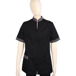 Casaca mujer trabajo cuello mao y cremallera manga corta negra | Vittorio Uniformes