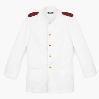 Chaqueta camarero cuello mao blanca con galones color granate