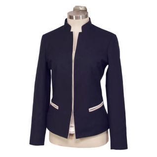 Blazer cuello mao de mujer en color azul con detalles en beige-Vittorio Uniformes