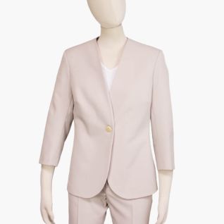 Americana beige de mujer sin cuello manga tres cuartos