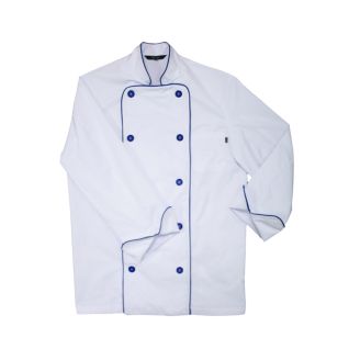 Chaqueta de chef hombre blanca con detalles en color azul-vittorio uniformes