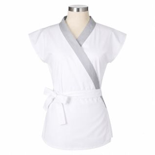 KImono blanco con solapa gris para uniforme spa o estetica