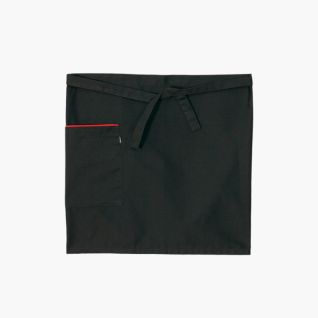 Mandil camarero negro con bolsillo lateral y vivo rojo