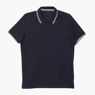 Polo azul marino hombre con cuello a rayas