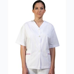 Bata blanca de mujer manga corta para farmacia 