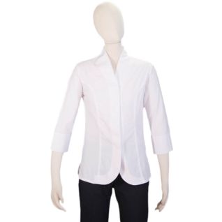 Camisa blanca mujer cuello chimenea manga 3/4