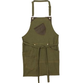 delantal vaquero y cuero verde