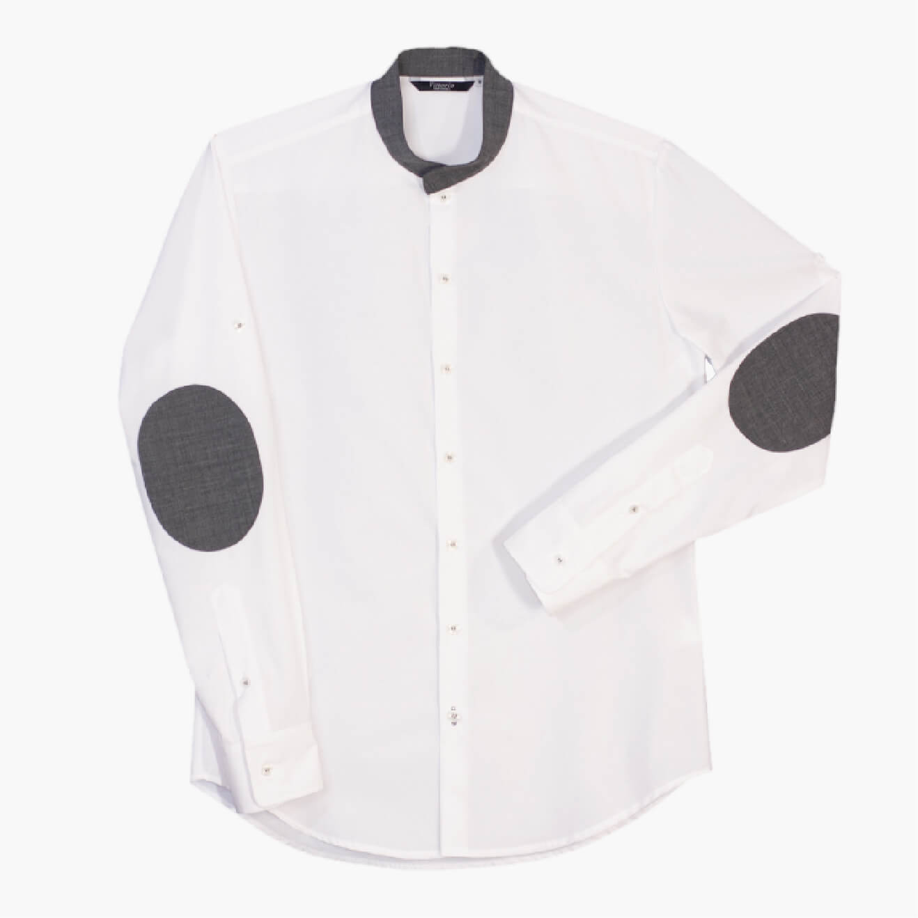 camisa camarero cuello mao blanca con coderas y cuello gris