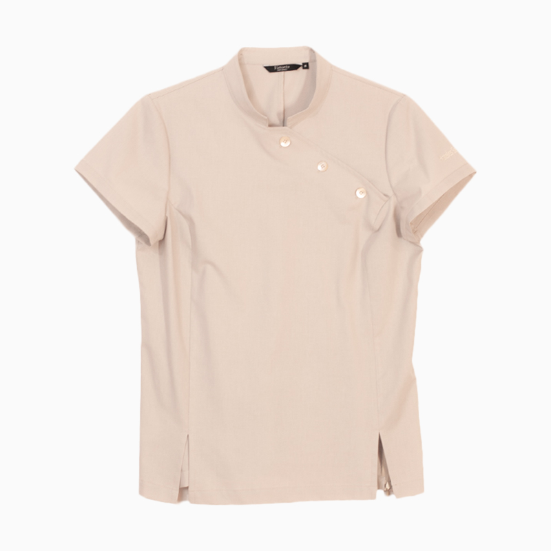 Casaca mujer beige para uniforme de estetica y spa elegante